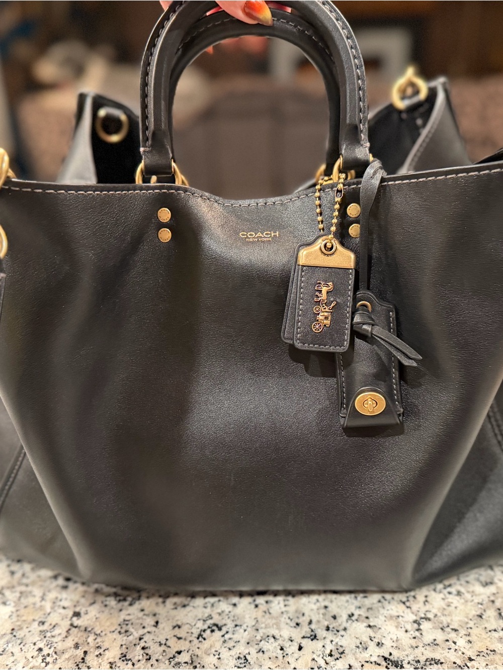 Coach Rouge 40 Black Leather Shoulder Tote with Gold Hardware
